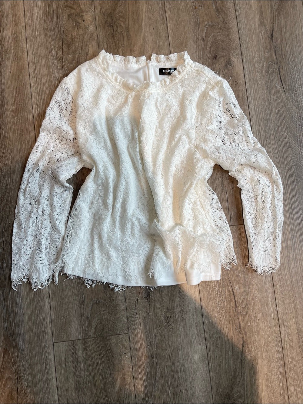 Allegra K White Lace Long-Sleeve Lace Blouse